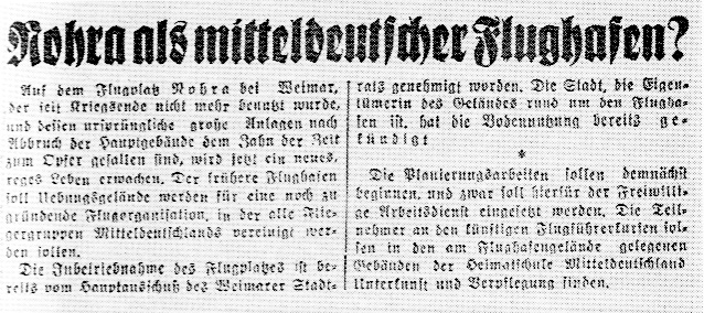 Schlagzeile vom 04.11.1932: Nohra als Mitteldeutscher Flughafen
